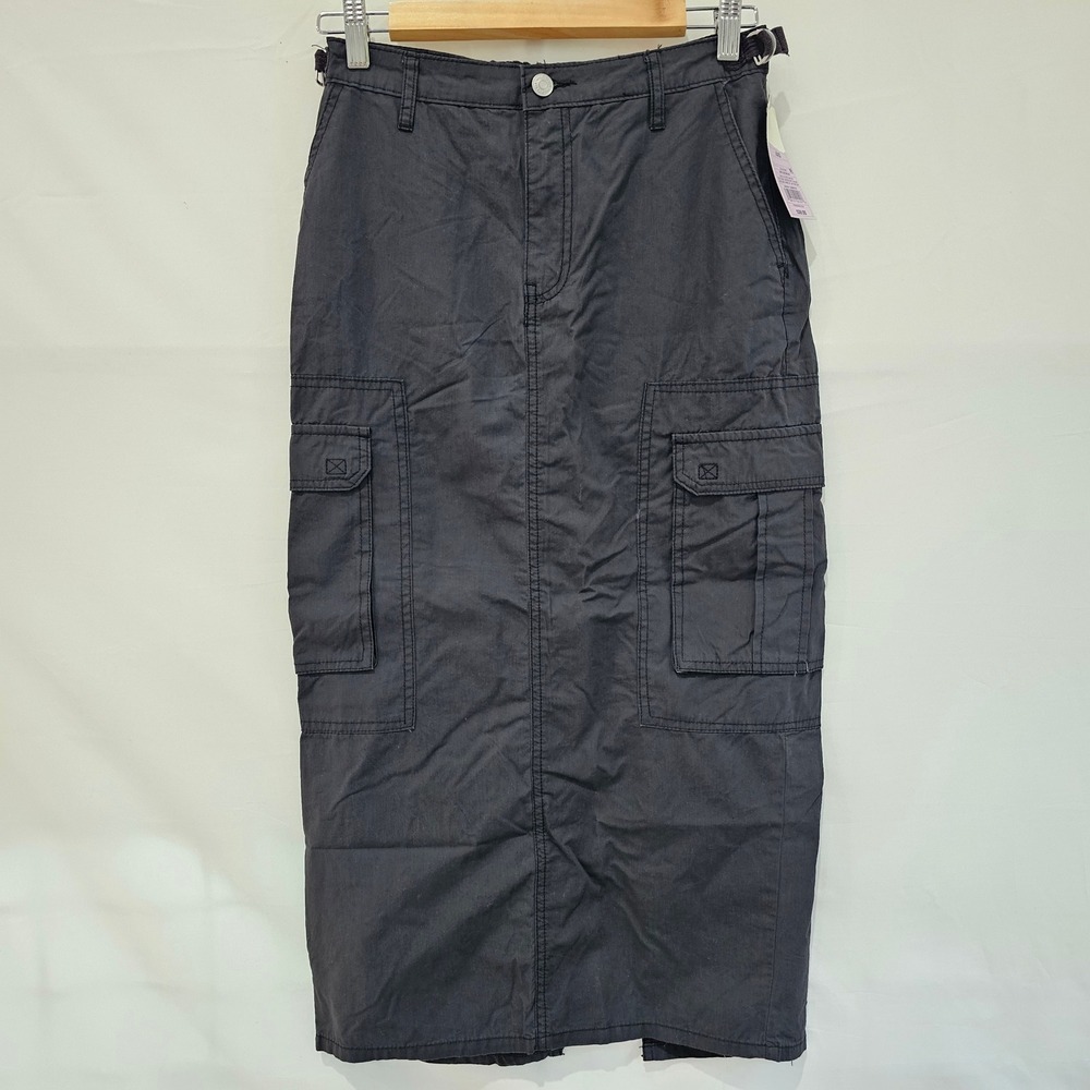 New Wild Fable Dark Gray Cargo Midi Skirt XXS High Rise Utility Pockets NWT